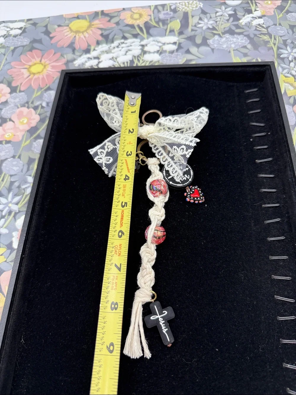 👑Adorned Crown Jewelry purse bag charm keychain Faith over Fear Jesus macrame